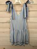LIGHT BLUE/NAVY PINSTRIPE DRESS