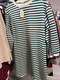 GREEN & WHITE STRIPED LONG SLEEVED SHIFT DRESS