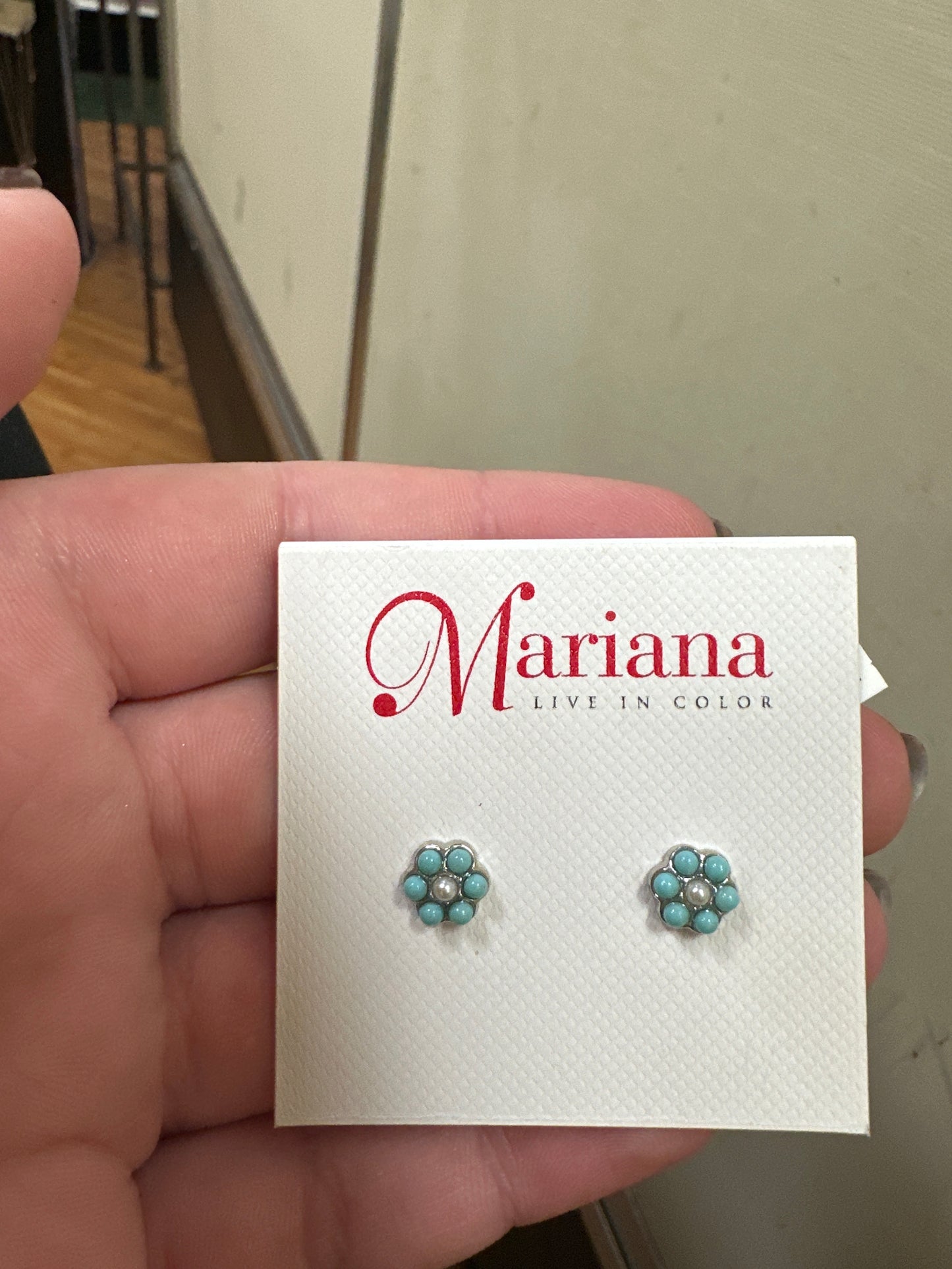 MARIANA EARRINGS -SLVR - SM FLOWER TURQ & PRL