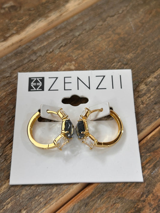 GOLD HOOP EARRINGS W/CLEAR & GRAY RHINESTONES