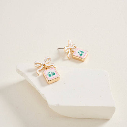 ENAMEL GOLF CART TILE RIBBON POST EARRINGS