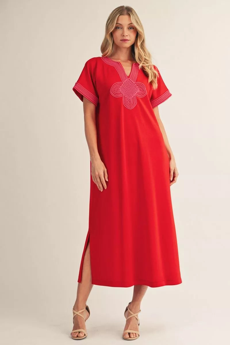 DROP SHOULDER MIDI DRESS - TOMATO RED