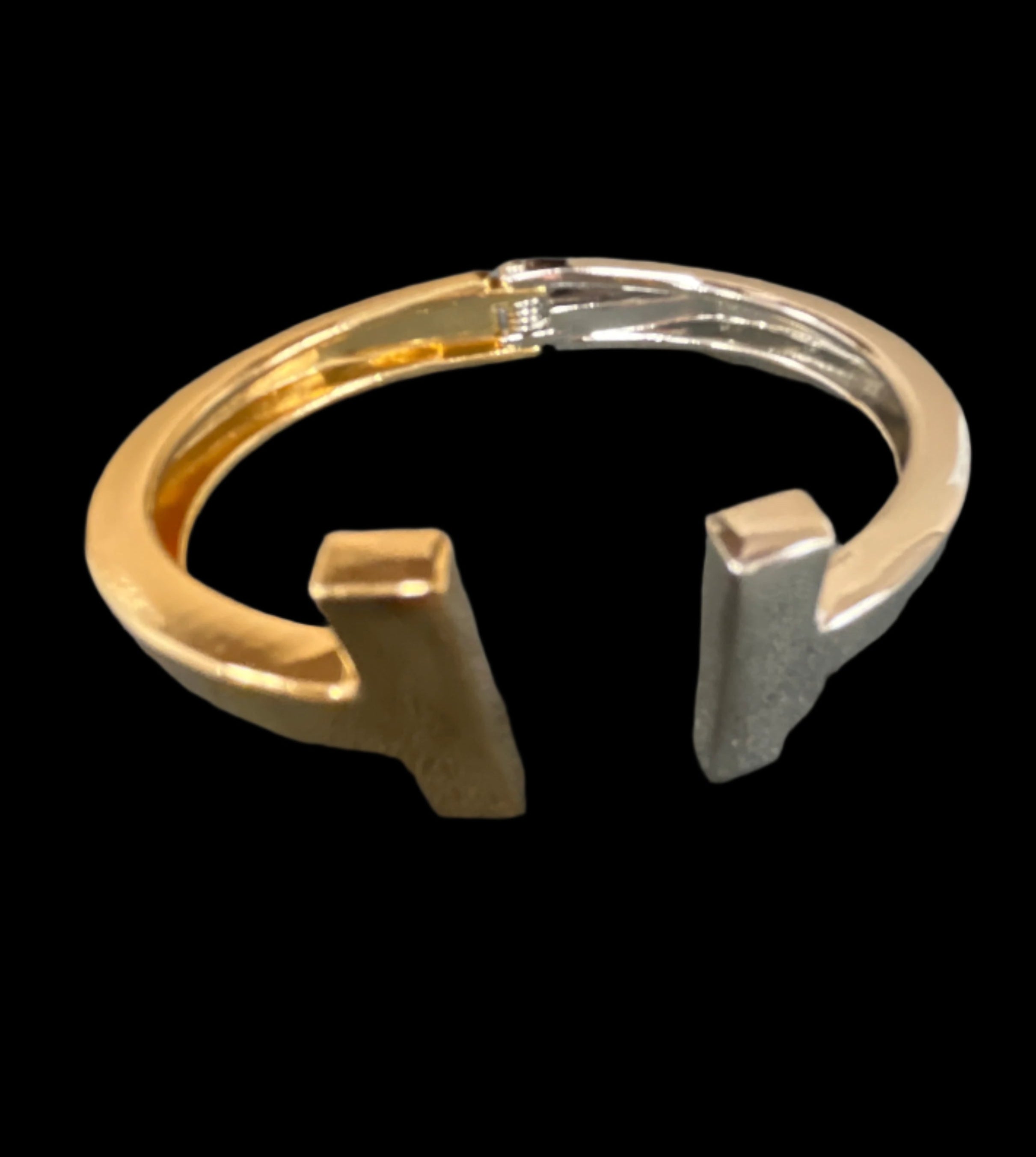 GOLD & SILVER DOUBLE BAR END OPEN HINGED BRACELET