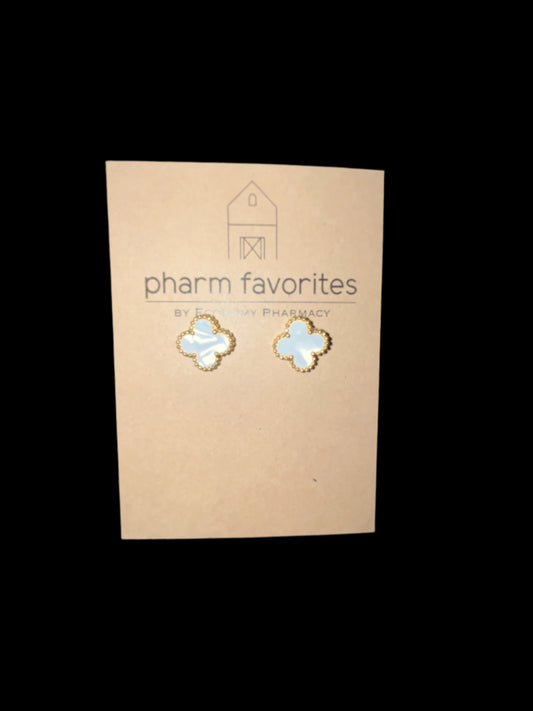 GOLD & WHITE CLOVER STUD EARRINGS