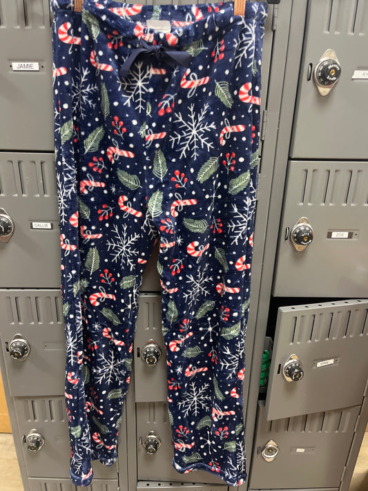 NAVY CANDY CANE FLEECE PJ PANTS