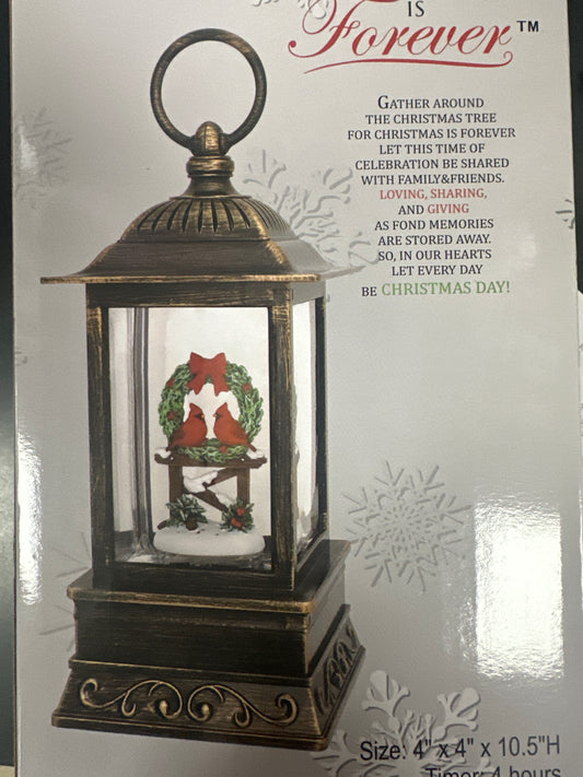 10.5" WINTER WREATH CARDINALS GLITTER LANTERN