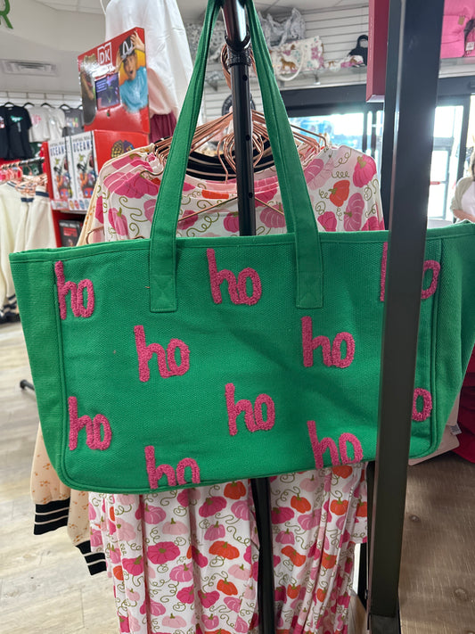 GREEN & PINK HO HO HO TOTE