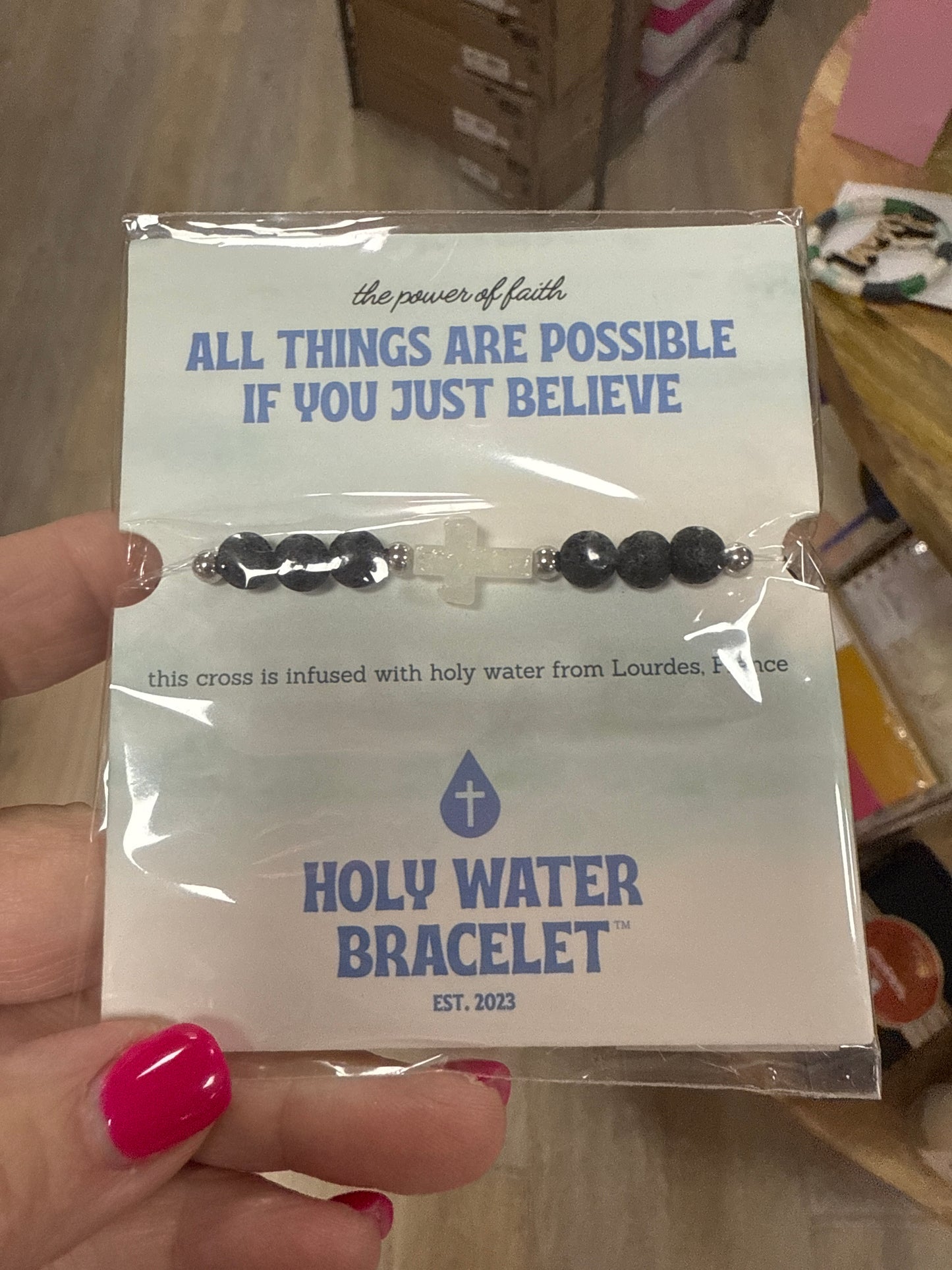 HOLY WATER MENS LAVA ROCK BRACELET IN SILVER