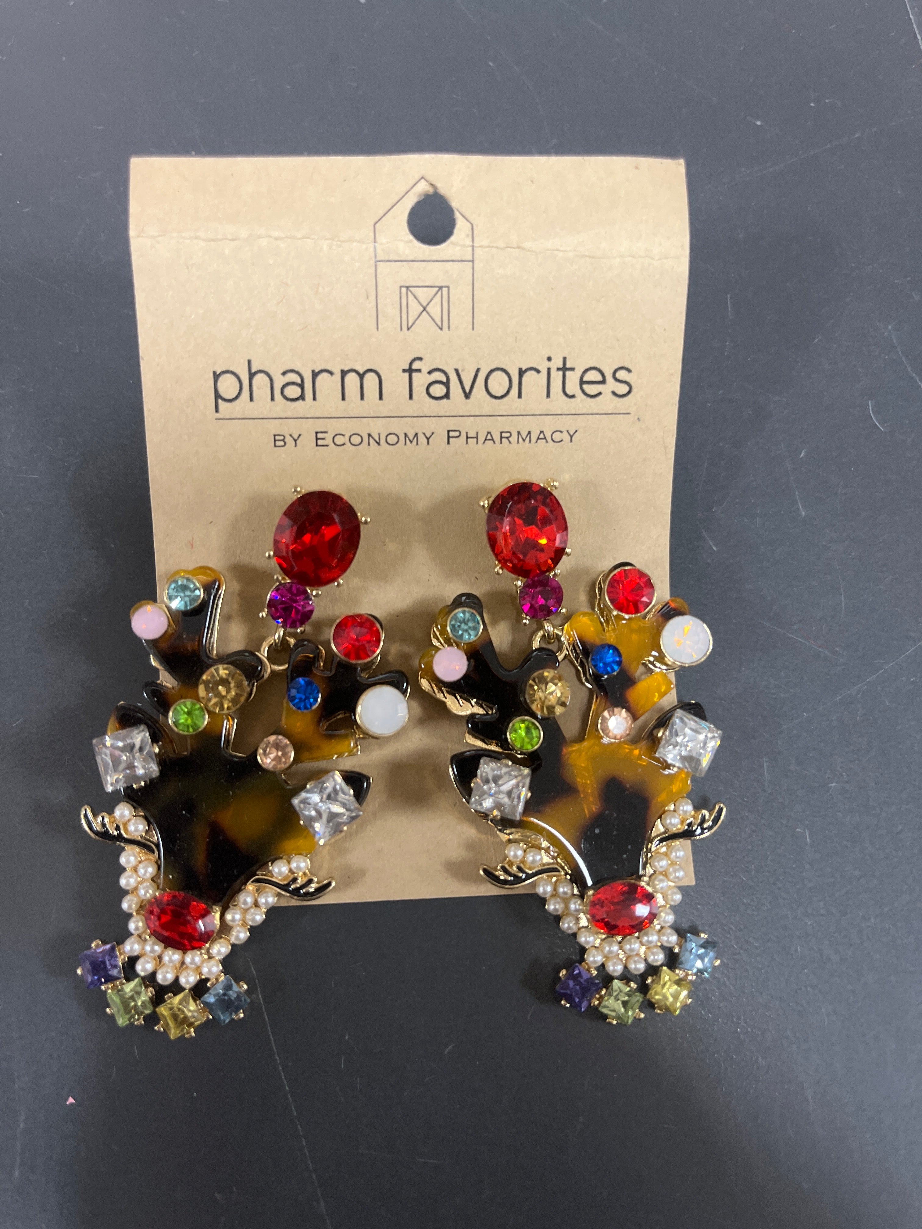 Embellished Acrylic Reindeer Earrings