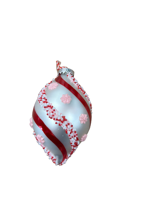 RAZ ORNAMENT-BEADED PEPPERMINT BULB