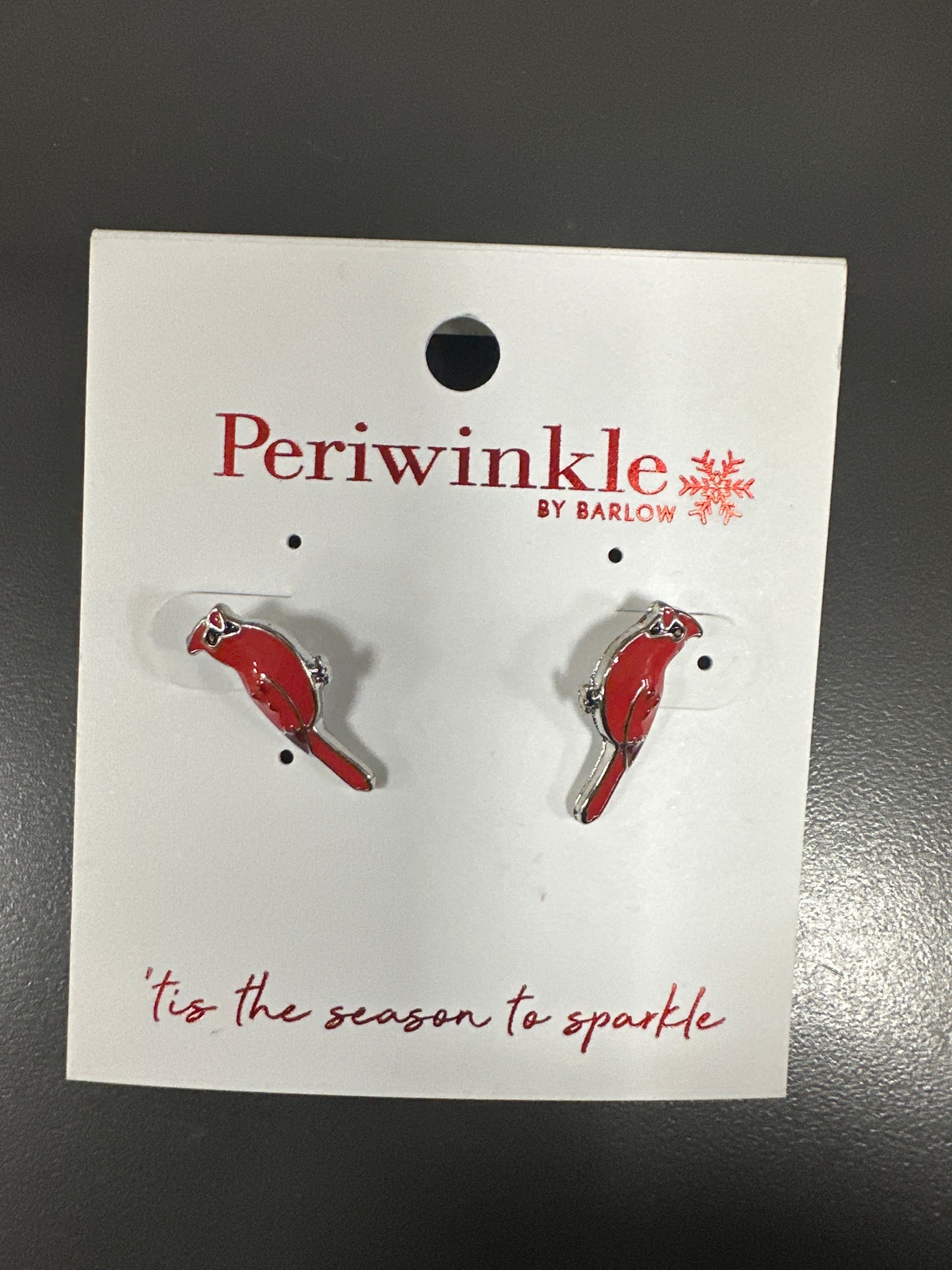 RED ENAMEL CARDINAL STUD EARRINGS