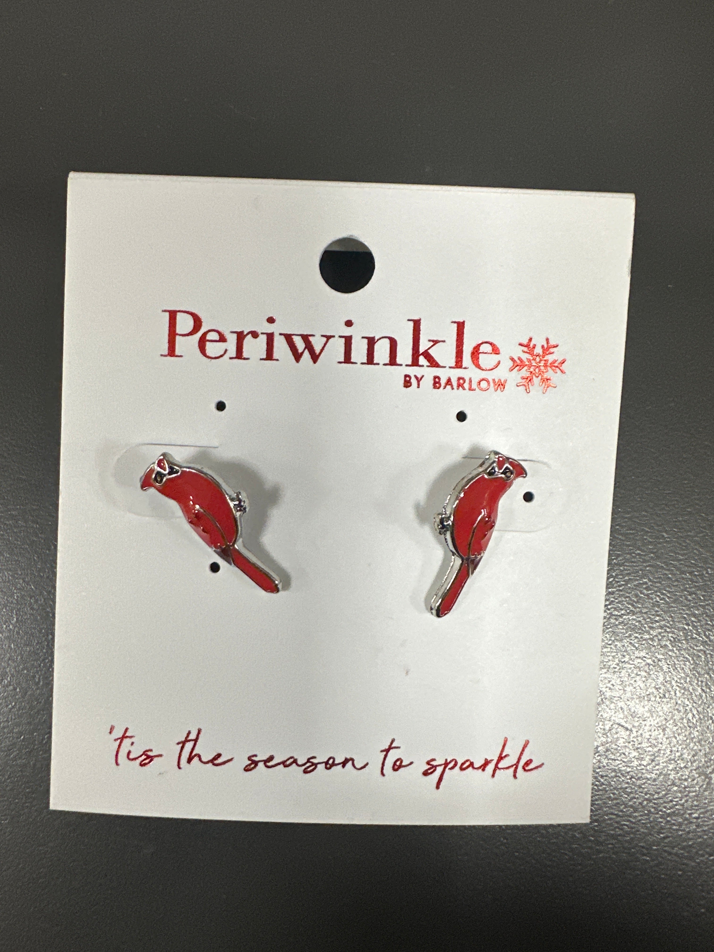 RED ENAMEL CARDINAL STUD EARRINGS