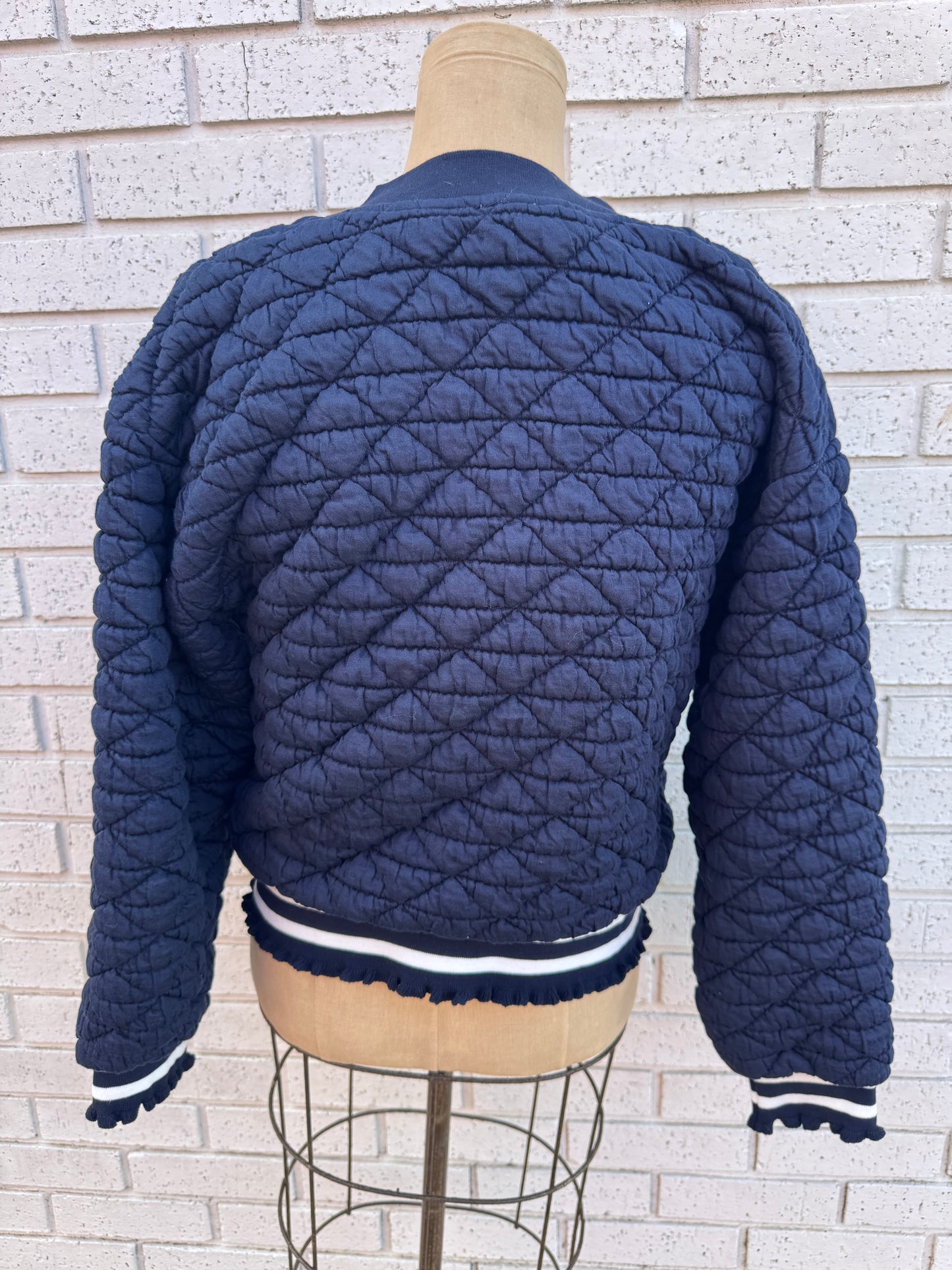 Navy Blue Quilted Bomber Jacket