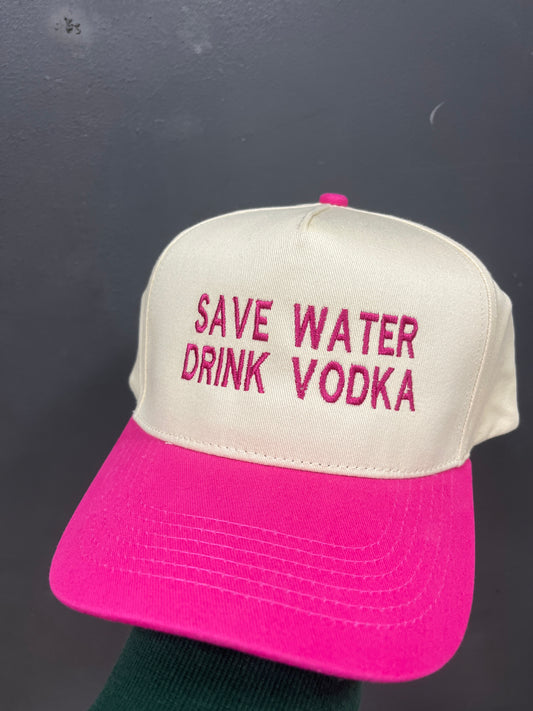 IVORY/HOT PINK HAT - SAVE WATER DRINK VODKA