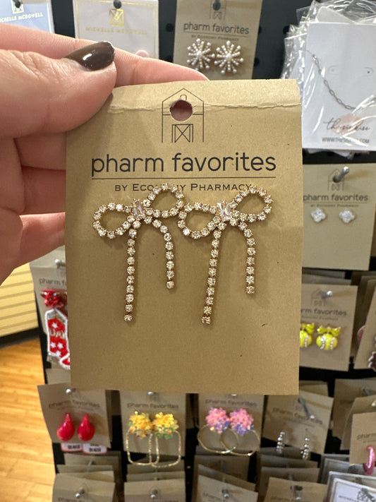 GOLD RHINESTONE BOW STUD EARRINGS