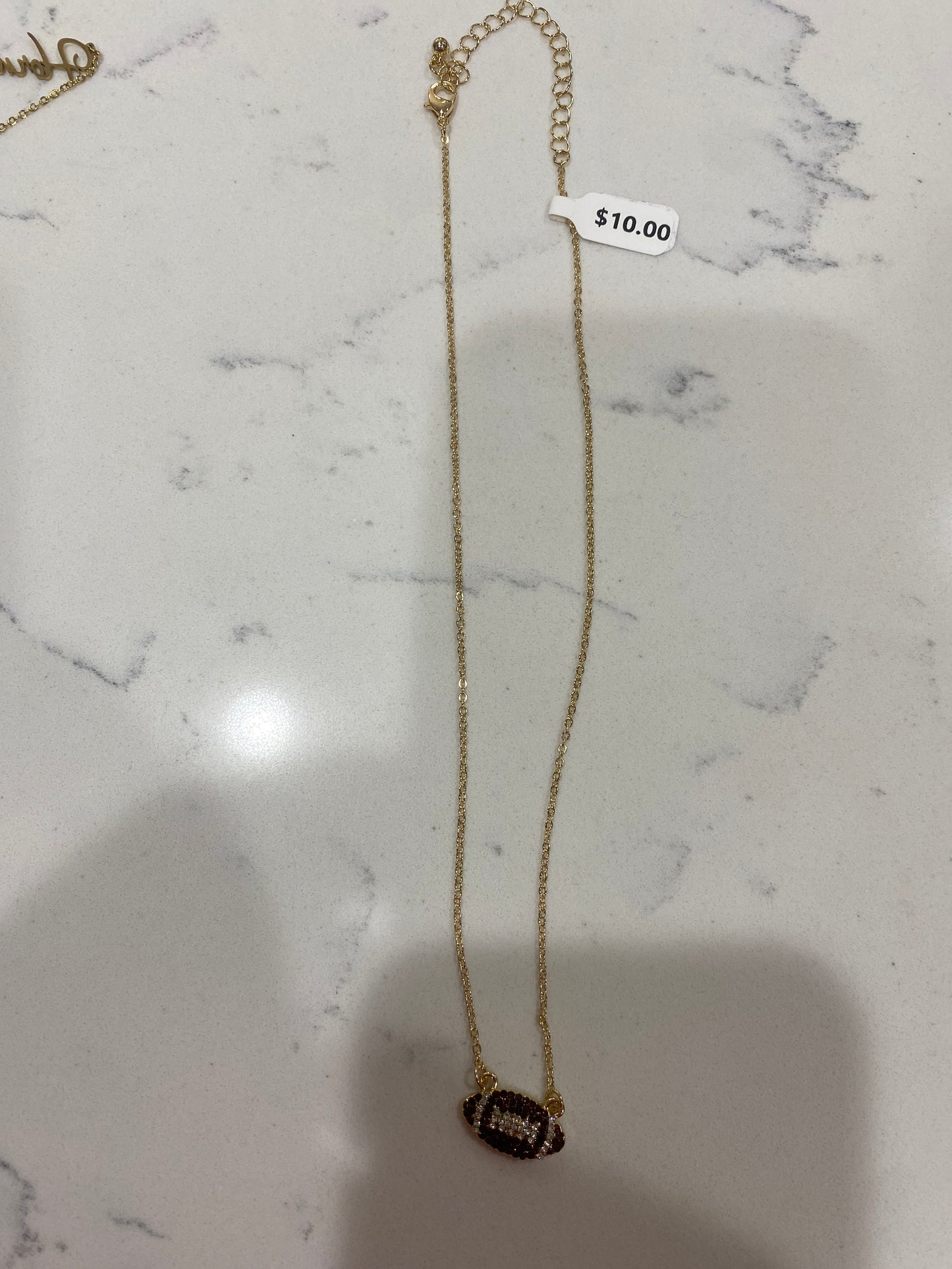 GOLD CHAIN W/BROWN CRYSTAL FOOTBALL