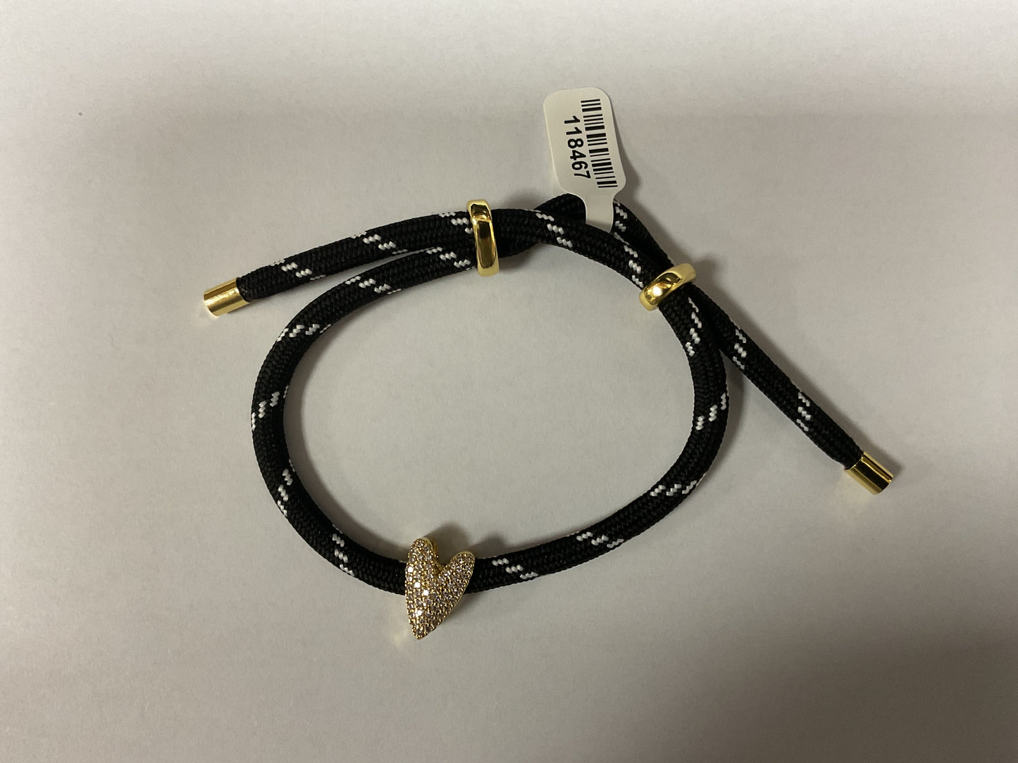 CORD BRACELET WITH PAVE HEART SLIDE CHARM