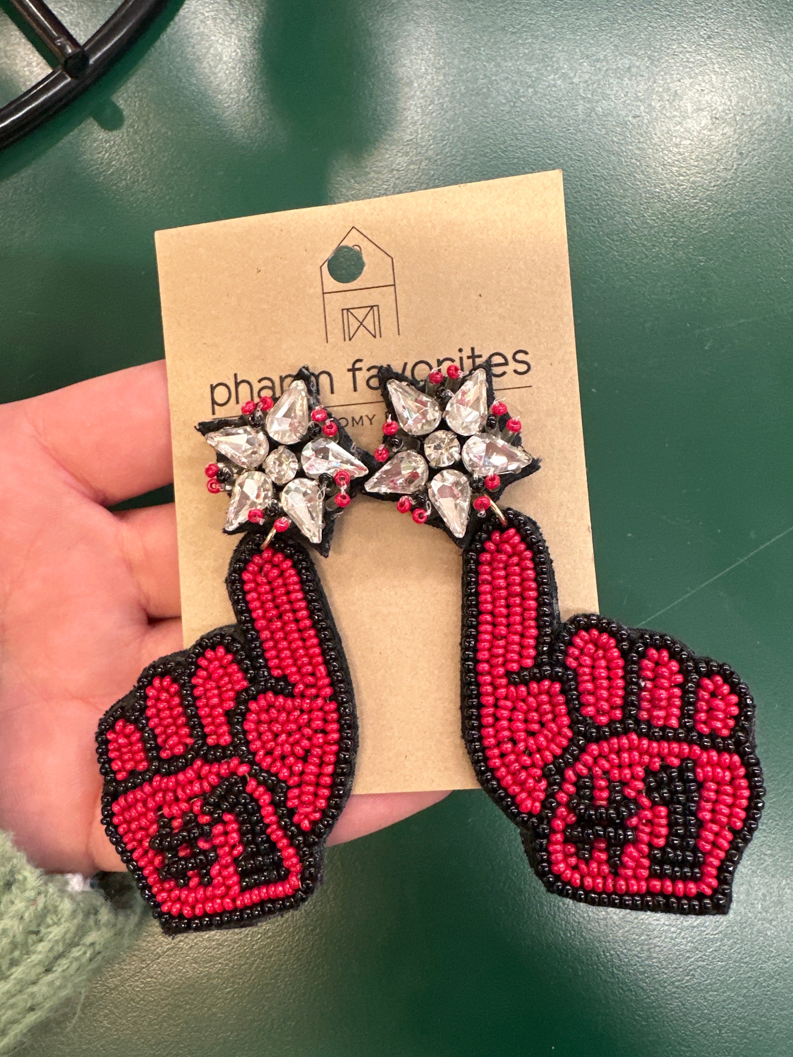 BEADED #1 FINGER EARRINGS - RED