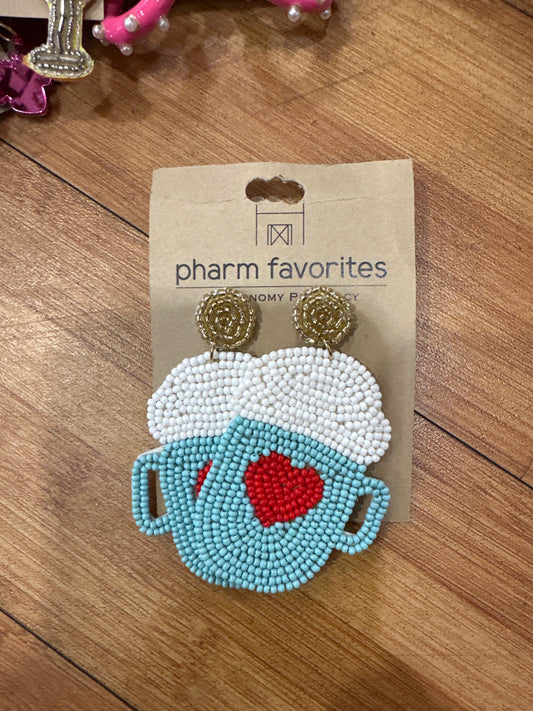 RED HEART BEADED COFFEE MUG EARRINGS