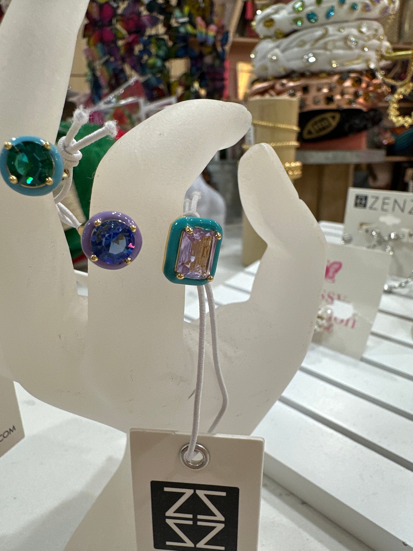 ENAMEL & CRYSTAL ADJUSTABLE RING - TURQUOISE