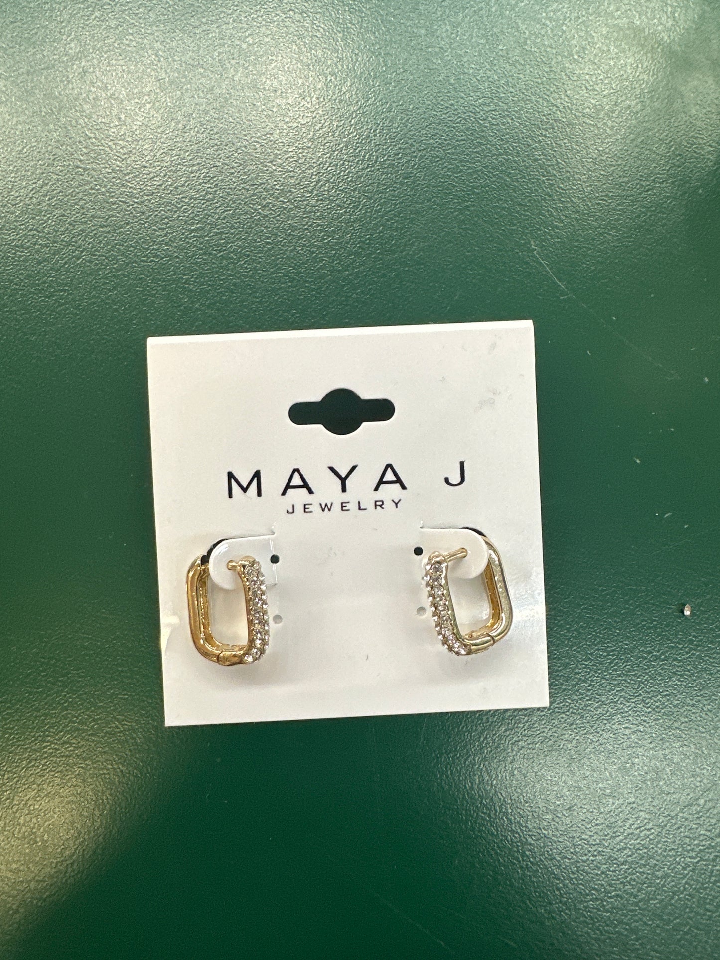 AUSTRIAN CRYSTAL SQUARE HOOP EARRINGS - GOLD