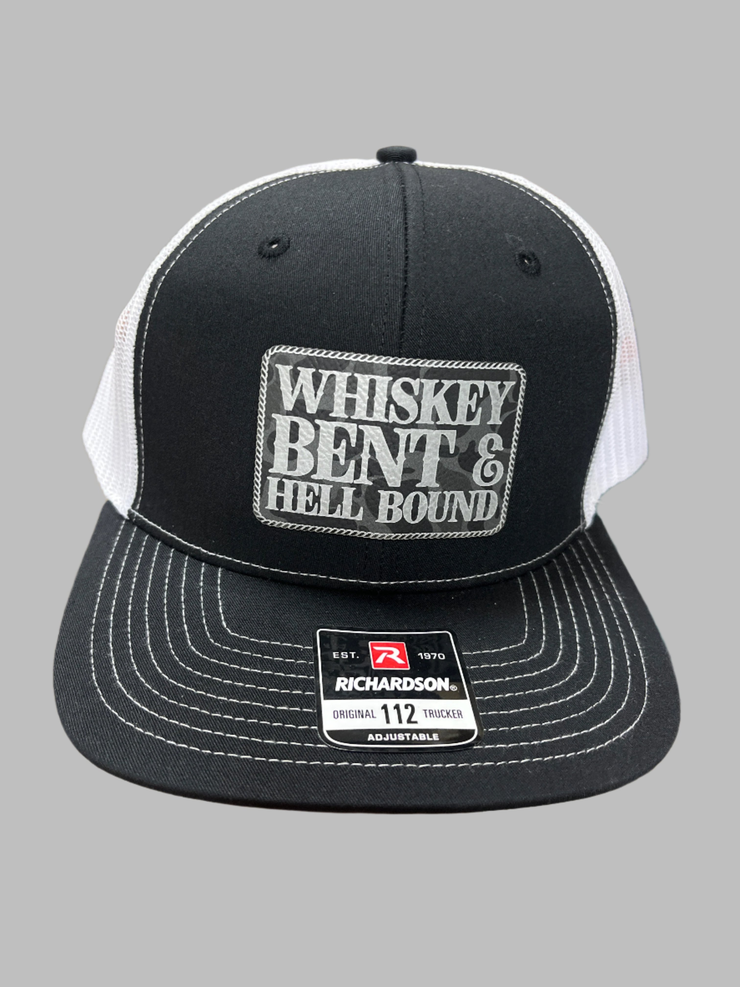 BLACK & WHITE HAT - WHISKEY BENT AND HELLBOUND PATCH