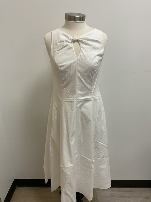 WHITE POPLIN KEYHOLE MIDI DRESS