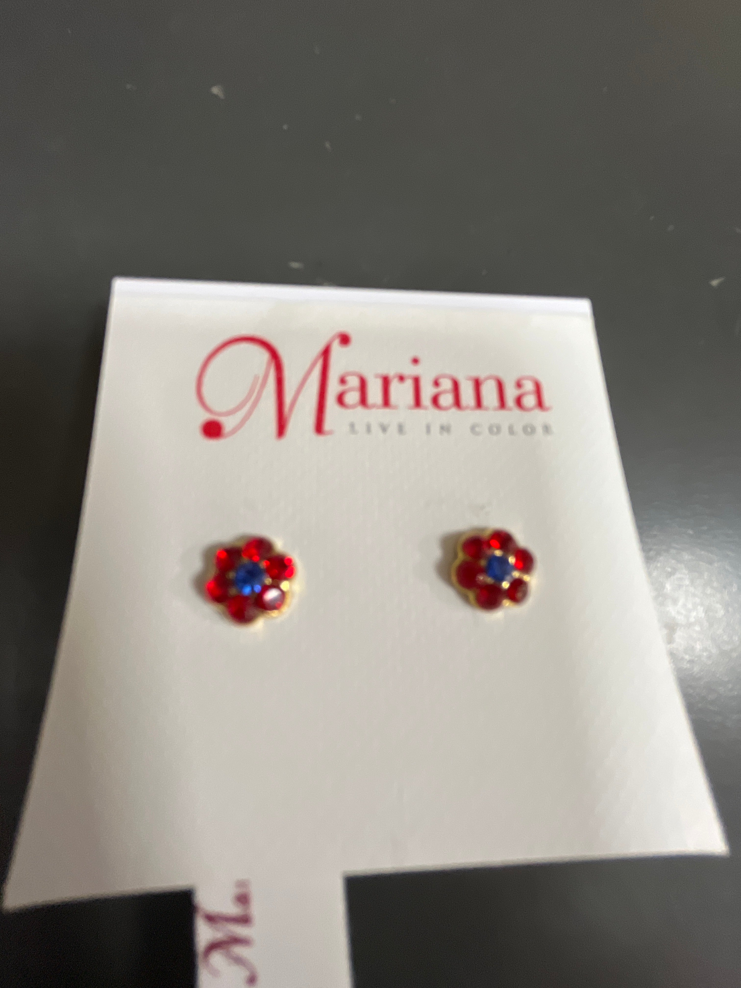 MARIANA - EARRINGS - GOLD - SMALL RED/BLUE STONES FLOWER
