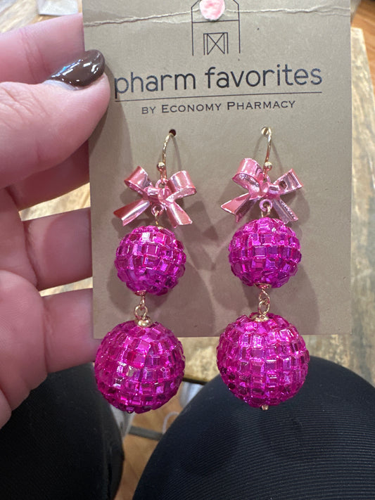 DOUBLE DISCO DROP EARRINGS - FUCHSIA