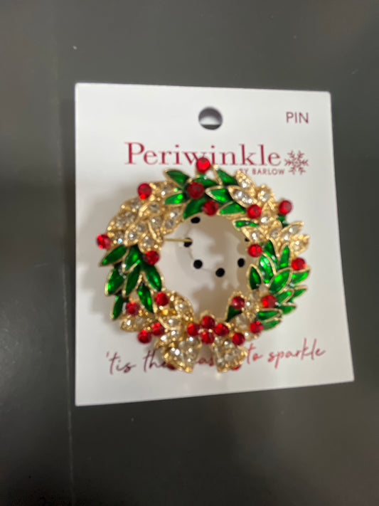 WREATH WITH BELLS & CRYSTALS PIN