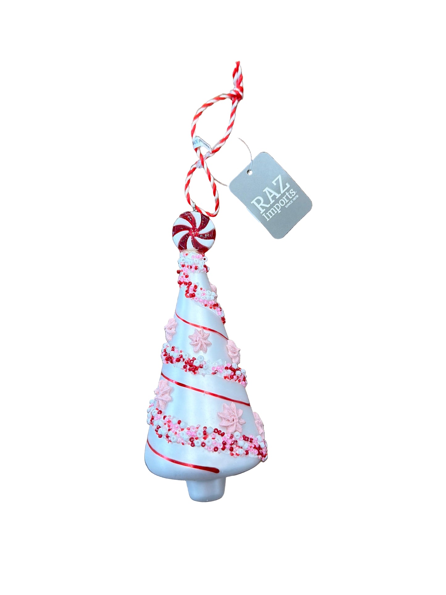 RAZ ORNAMENT-6” BEADED PEPPERMINT TREE