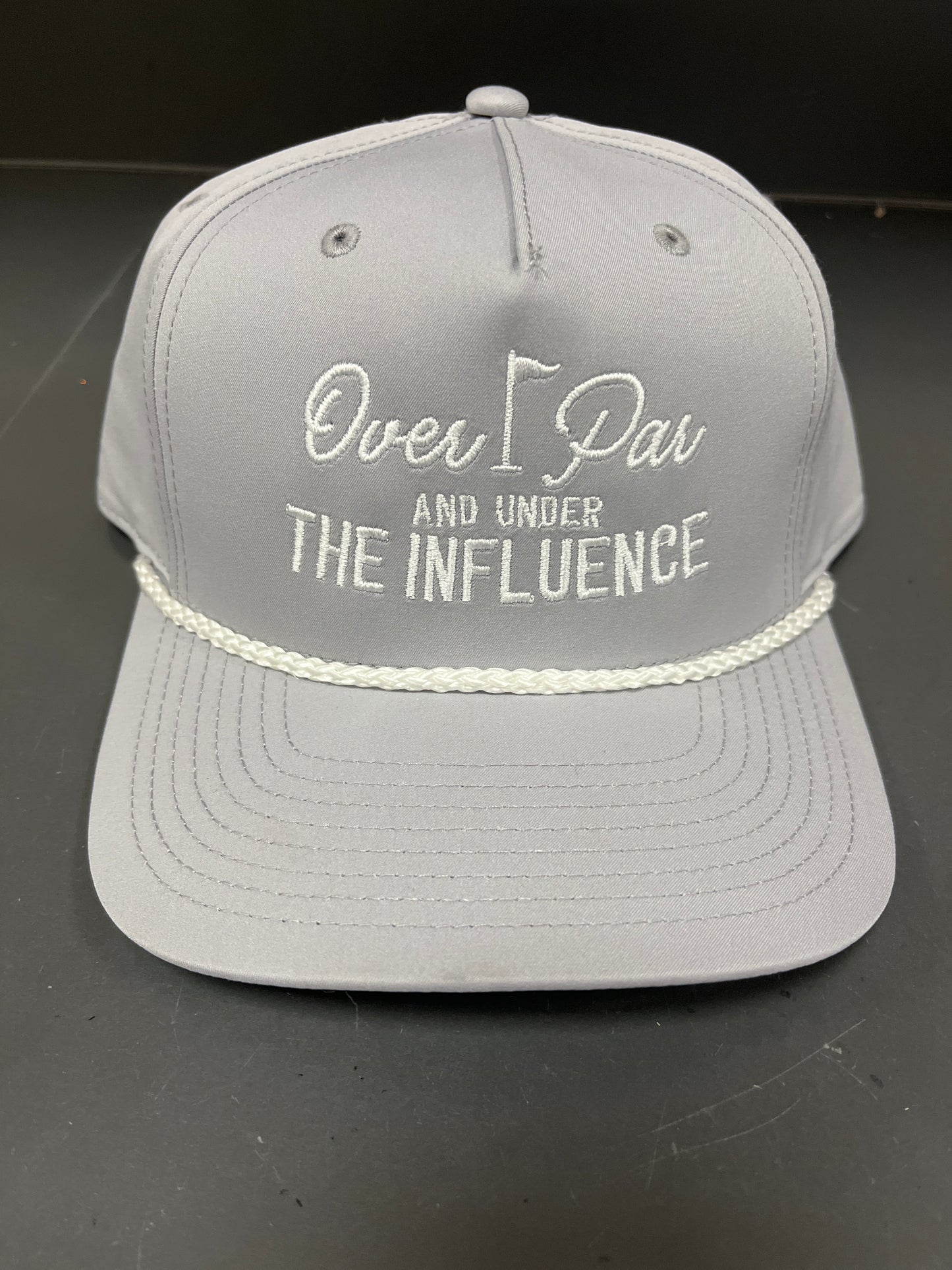 GRAY OVER PAR AND UNDER THE INFLUENCE WHITE ROPE HAT