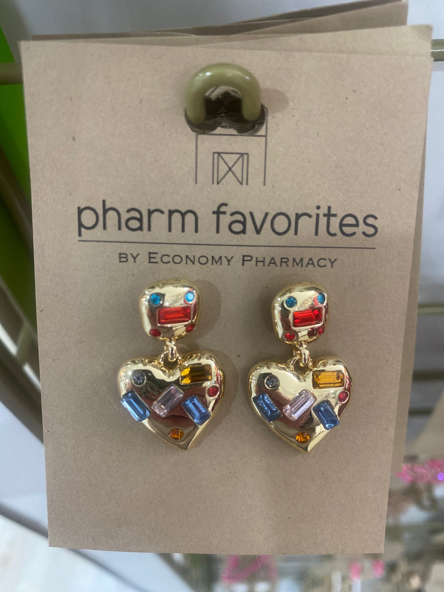 GOLD HEART EARRINGS W/MULTI COLOR CRYSTALS