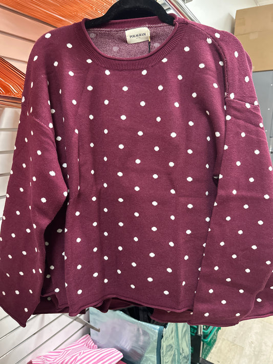 BURGUNDY & IVORY POLKA DOT SWEATER PULLOVER