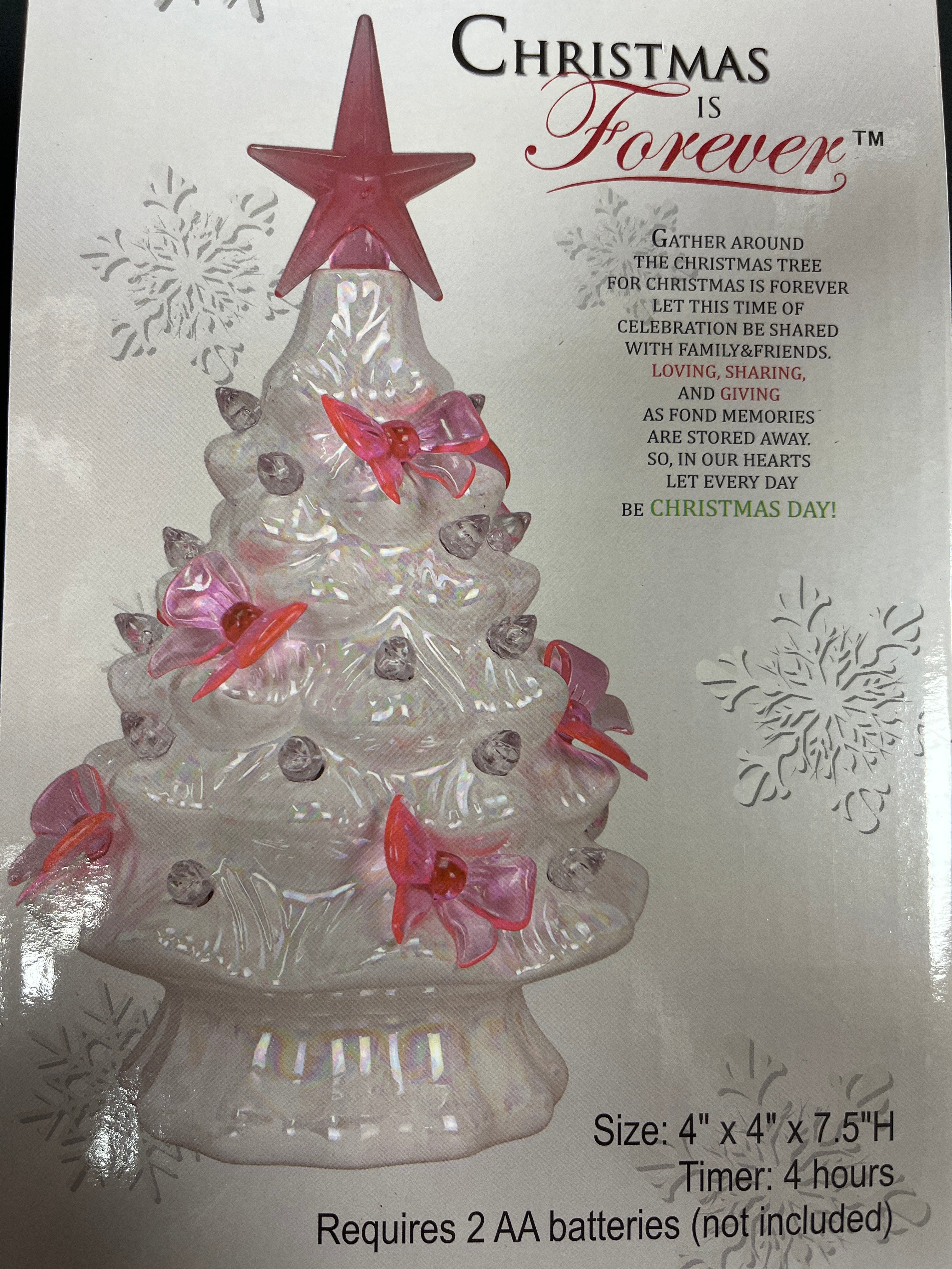 7.5" CERAMIC IRIDESCENT WHITE & PINK BOWS TREE