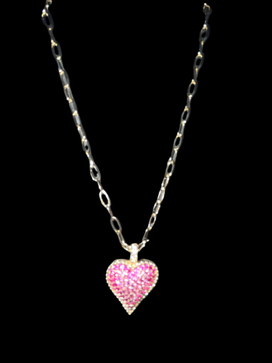 GOLD CHAIN WITH PINK PAVE HEART PENDANT