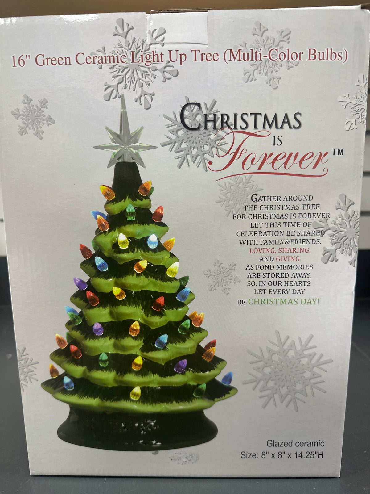 GREEN CERAMIC LIGHT UP CHRISTMAS TREE W/MULTI COLOR BULBS