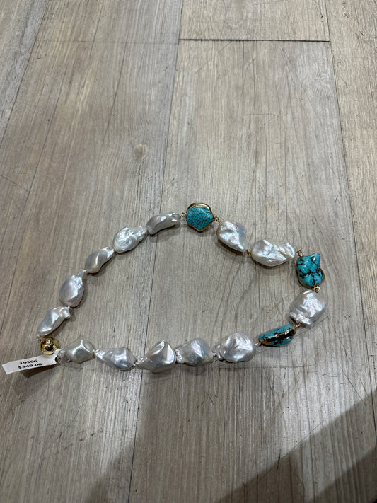 STONE PEARL TURQUOISE GOLD SHORT NKLC