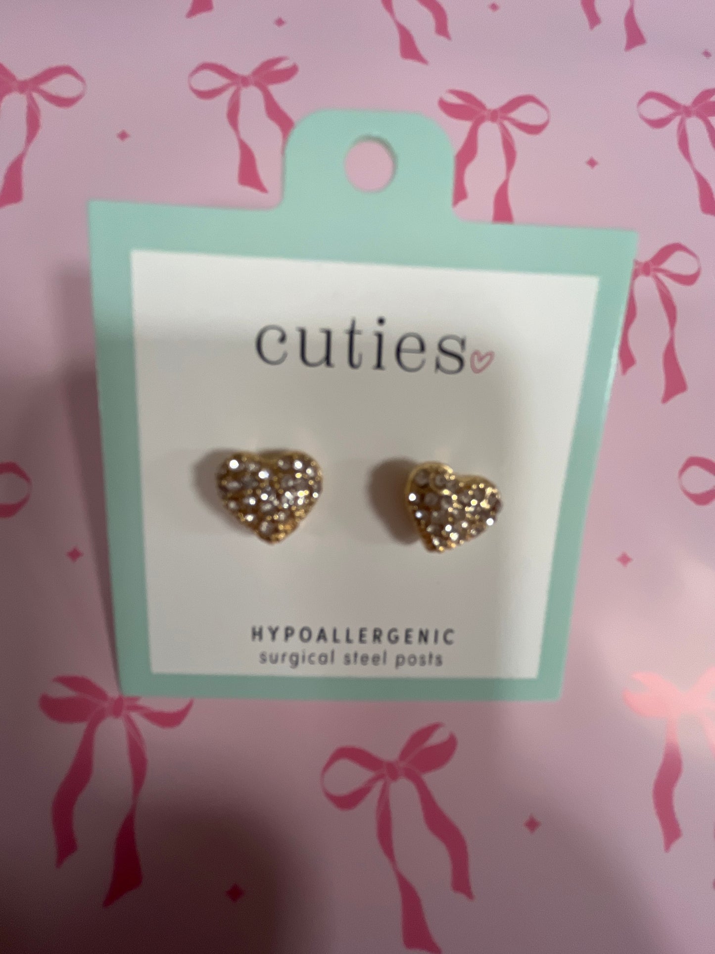 GOLD CLEAR CRYSTAL HEART EARRINGS