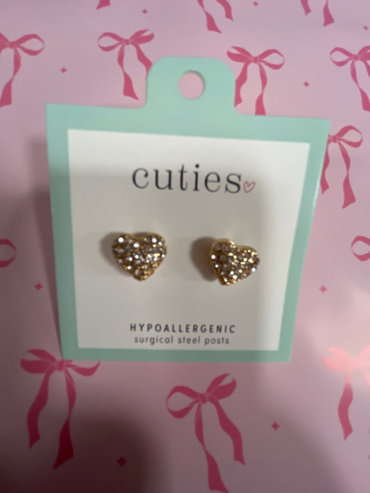 GOLD CLEAR CRYSTAL HEART EARRINGS