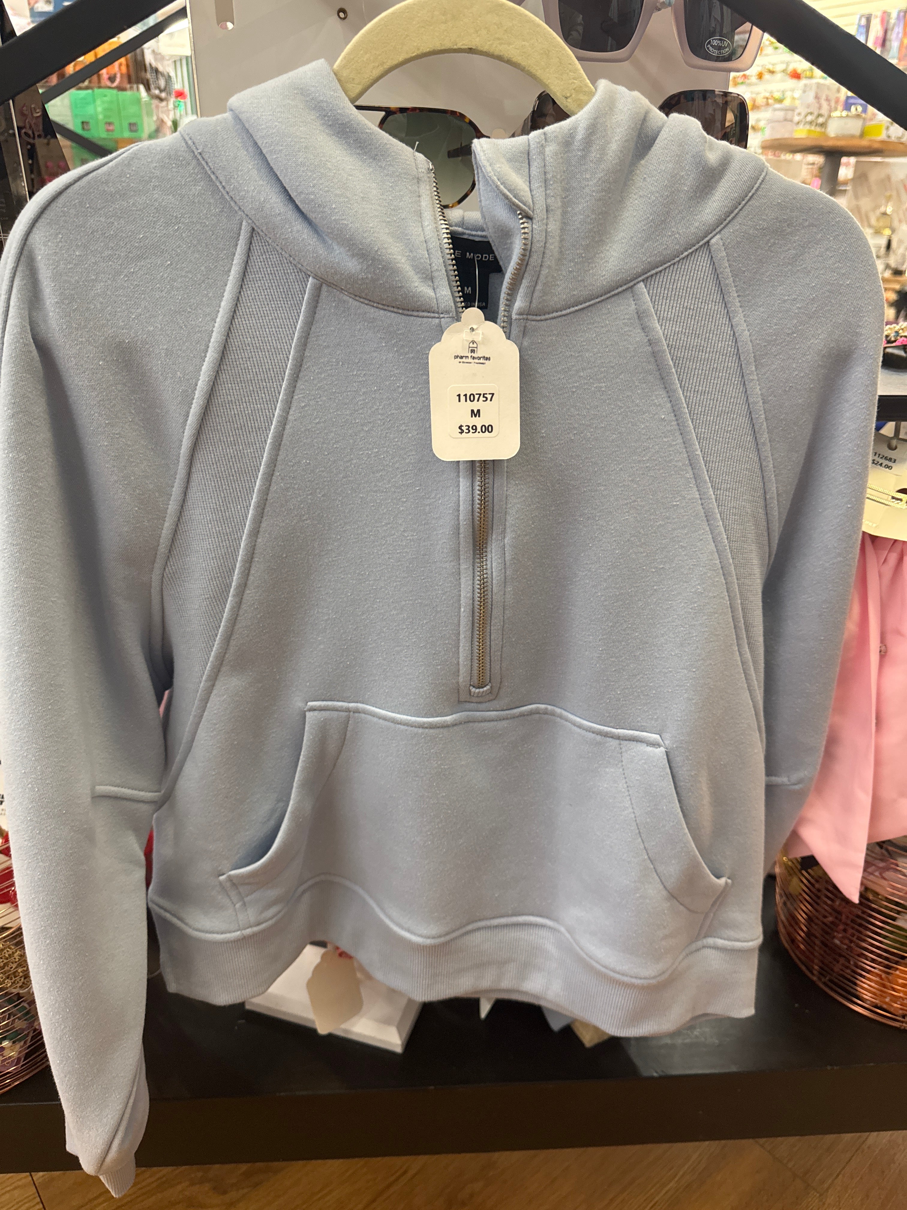 FRENCH TERRY CROPPED QTR ZIP HOODIE -SKY BLUE-