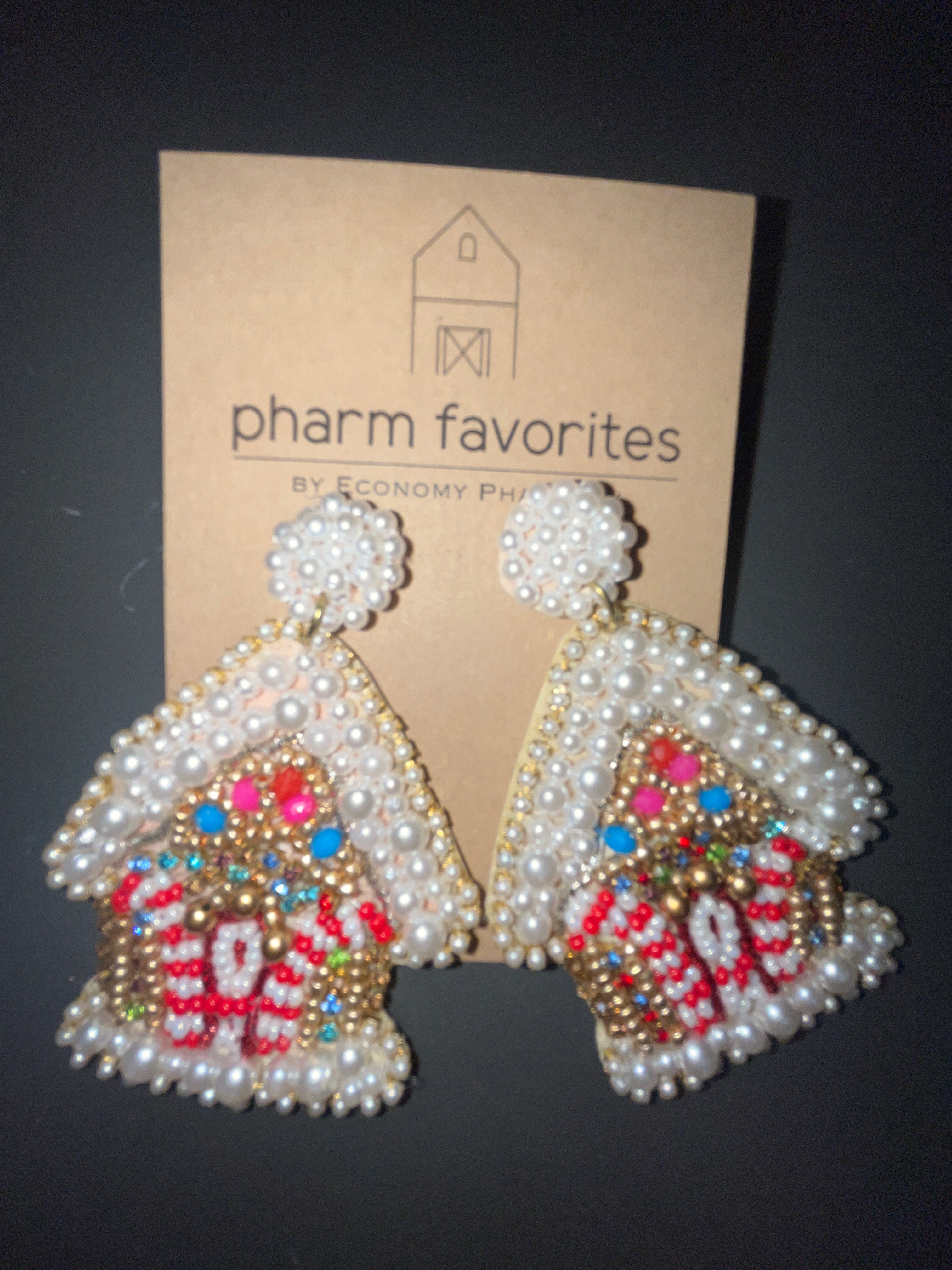 BEADED GINGERBREAD HOUSE EARRING