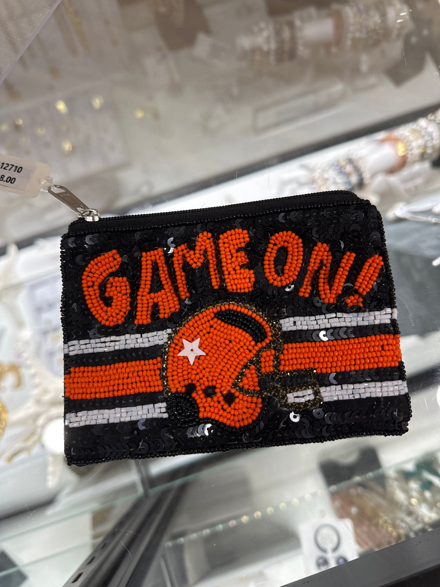 FOOTBALL HELMET GAME ON COIN PURSE - ORANGE/BLK