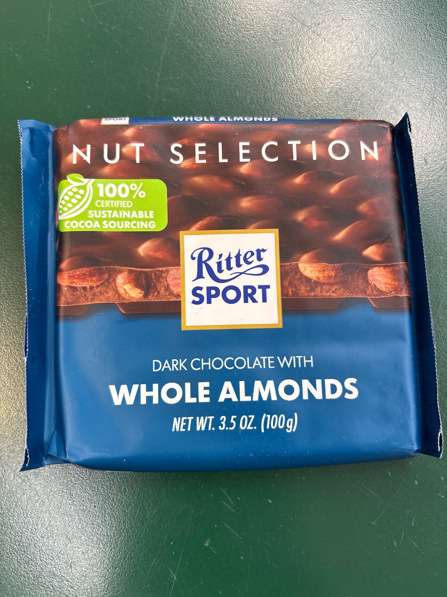 RITTER SPORT DARK CHOCOLATE WITH WHOLE ALMONDS
