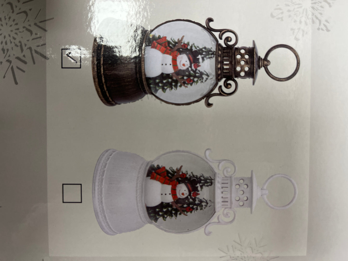 9.375" SNOWMAN & CARDINALS GLITTER LANTERN - ASSORTED