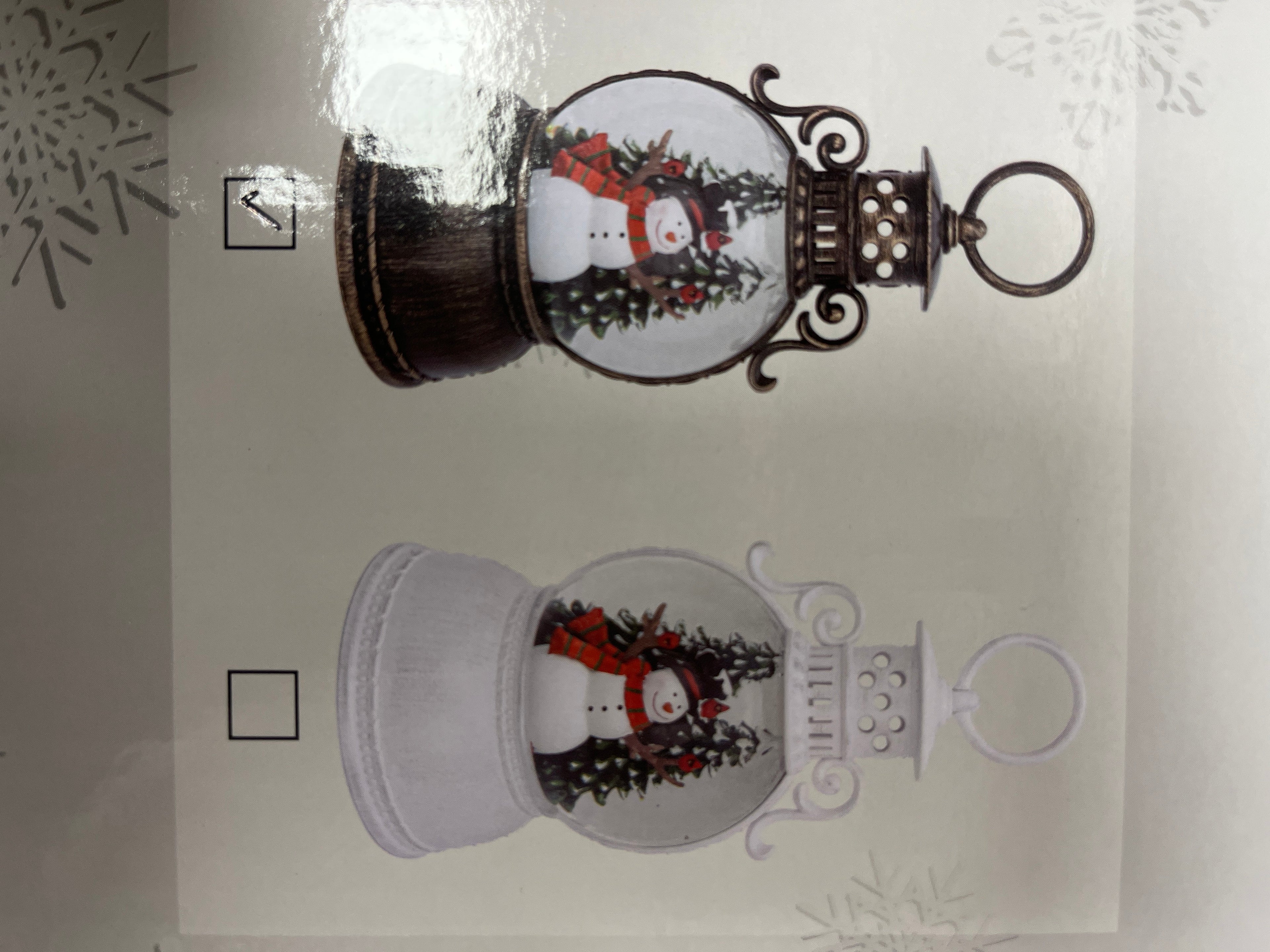 9.375" SNOWMAN & CARDINALS GLITTER LANTERN - ASSORTED
