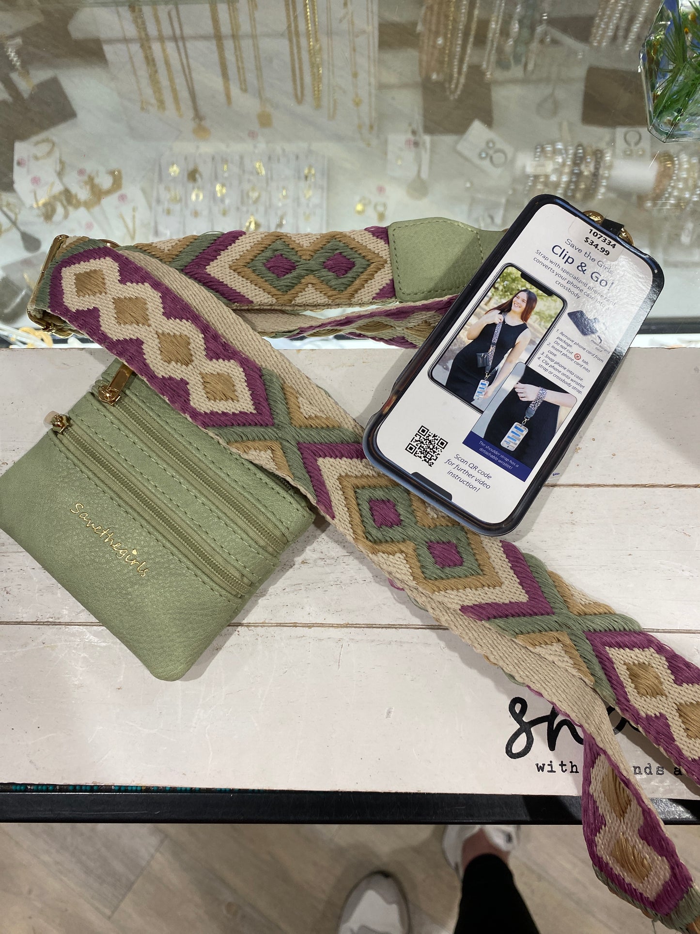 CLIP & GO STRAP W/ZIPPERED POUCH - GRN/PPL PATTERN
