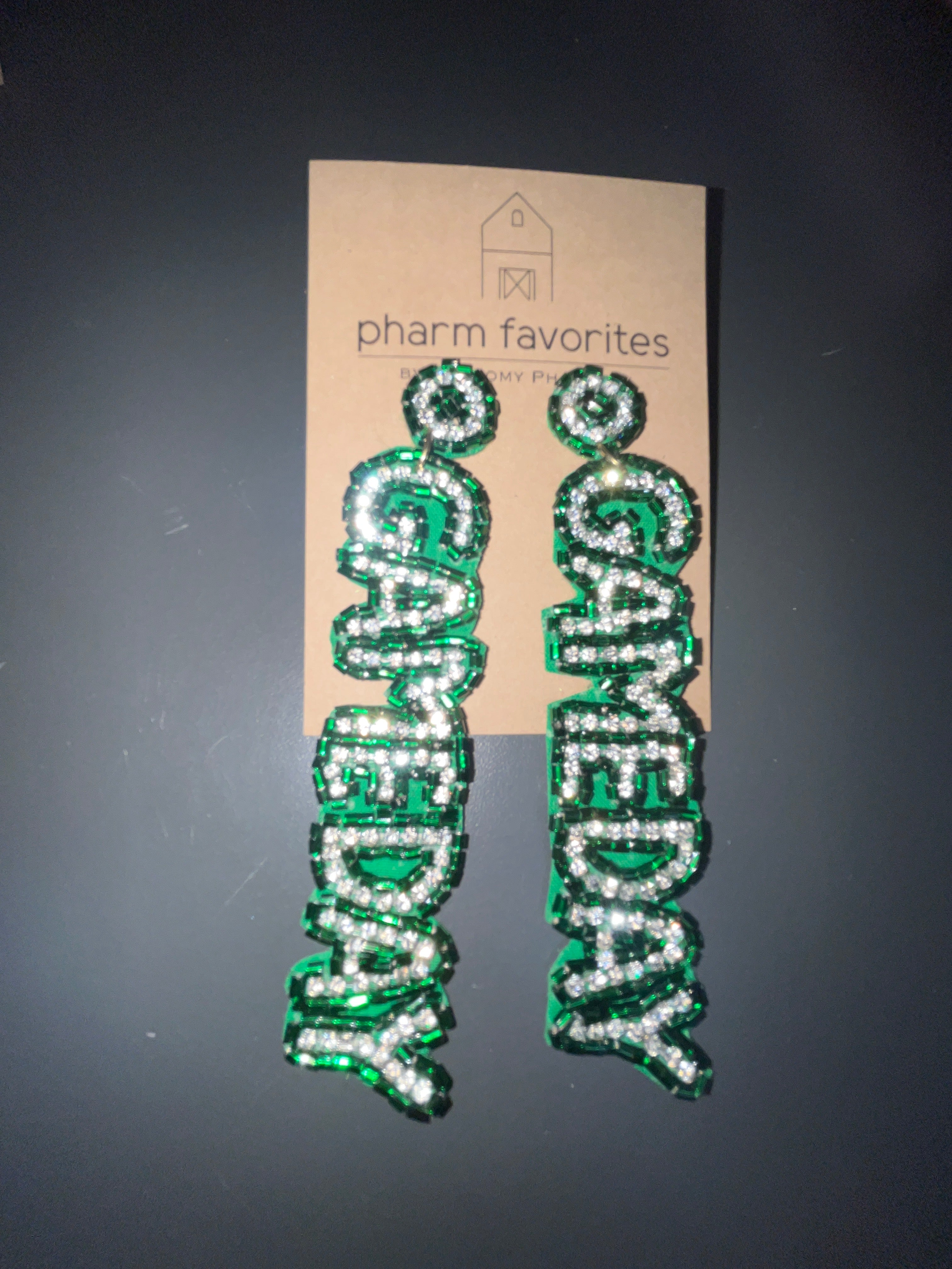 BEADED "GAMEDAY" EARRING - GREEN/WHITE