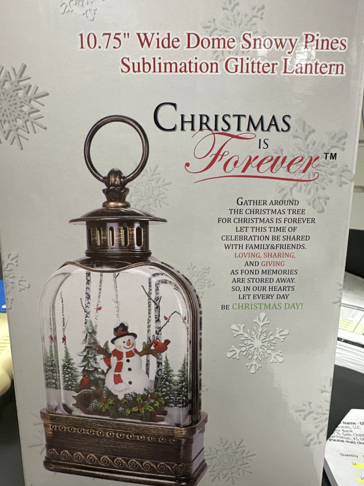 10.75" SNOWY PINES DOME SUBLIMATION GLITTER LANTERN