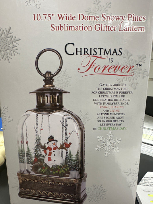 10.75" SNOWY PINES DOME SUBLIMATION GLITTER LANTERN